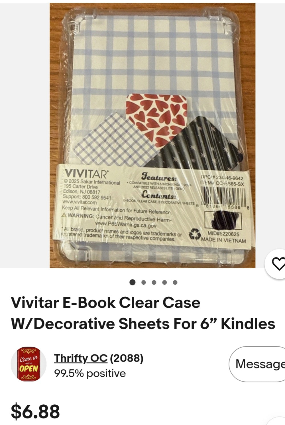 Vivitar E-Book Clear Case W/Decorative Sheets For 6” Kindles
