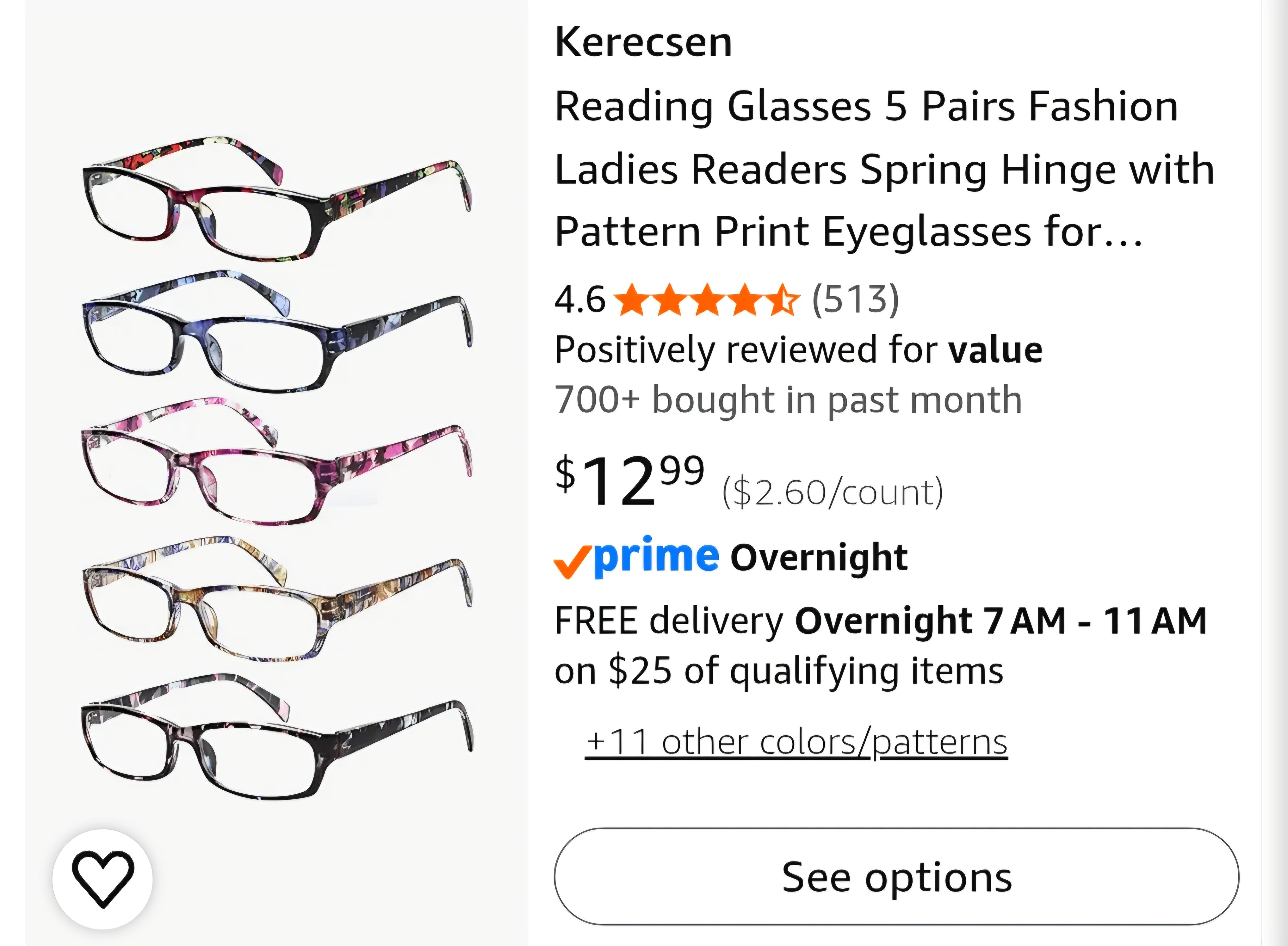 Kerecsen Reading Glasses 5 Pairs Fashion Ladies Readers Spring Hinge with Pattern Print Eyeglasses for Women (Mix Color -2, 2.50)