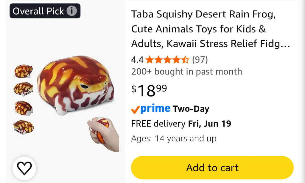 Taba Squishy Desert Rain Frog, Cute Animals Toys for Kids & Adults, Kawaii Stress Relief Fidget Sensory Toys, Soft Silicone Squeeze Gifts for Children, Teens, and Adults