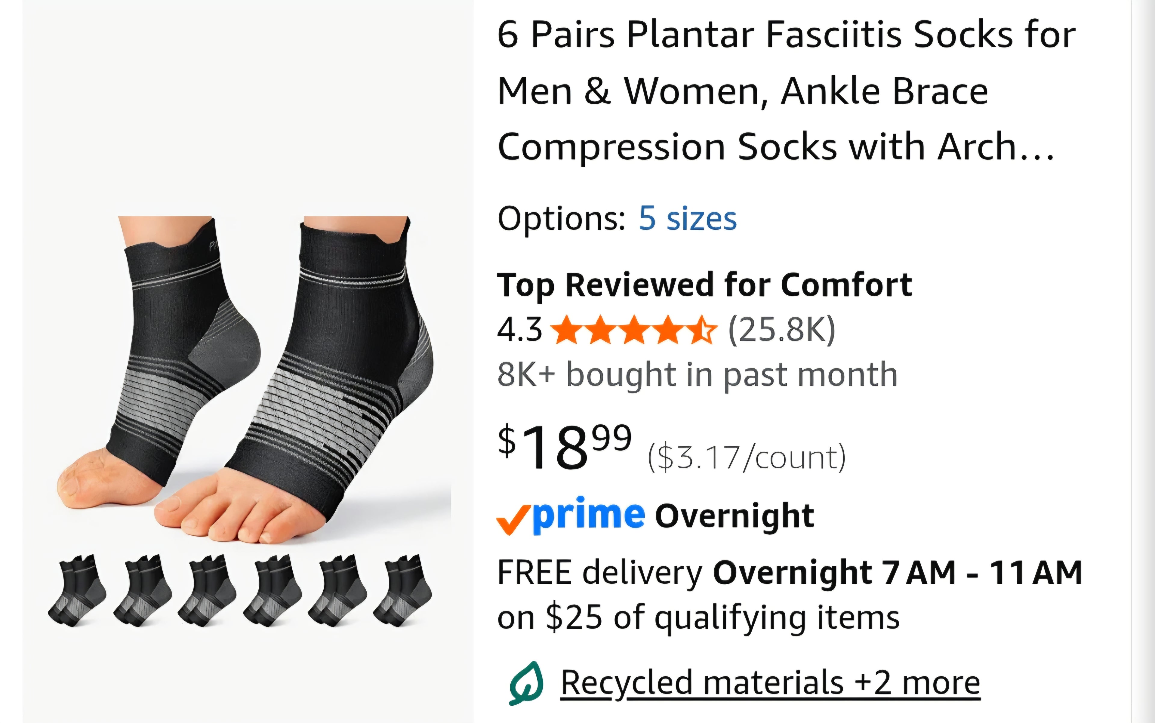 6 Pairs Plantar Fasciitis Socks for Men & Women, Ankle Brace Compression Socks with Arch Support