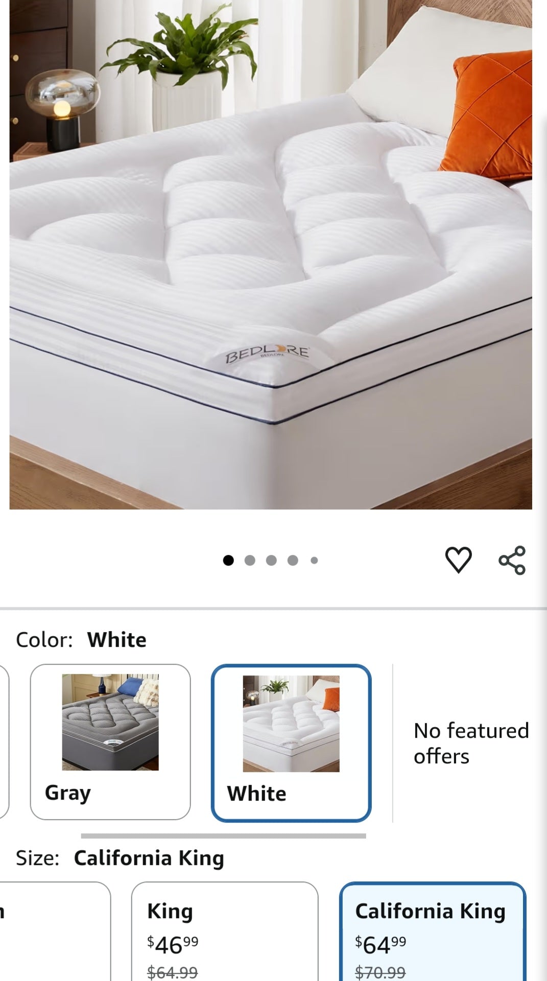 BEDLORE California King Mattress Topper, Thick Pillow Top Pad for Back Pain Relief, Cooling Soft Mattress Cover with Deep Pockets 6-18 inch
