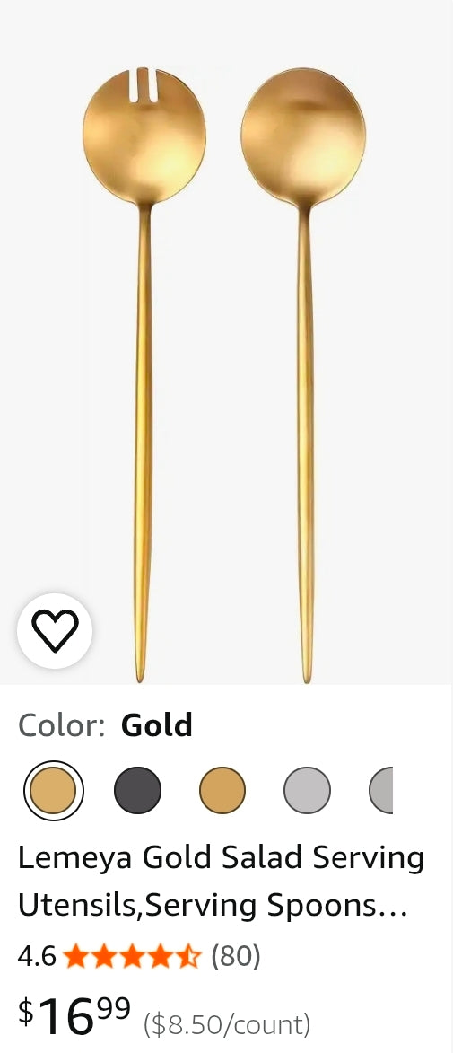 Gold Salad Serving Utensils,Serving Spoons Stainless Steel,2Pcs Long Handle Salad Servers 11.42 Inch,Salad Utensils for Serving,Matte Finish,Dishwasher Safe