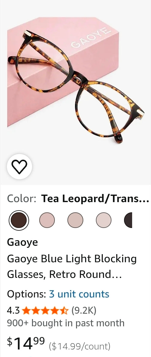 Gaoye Blue Light Blocking Glasses, Retro Round Eyewear Frame Anti Eyestrain Computer Glasses for Women (Tea Leopard/Transparent Lens)