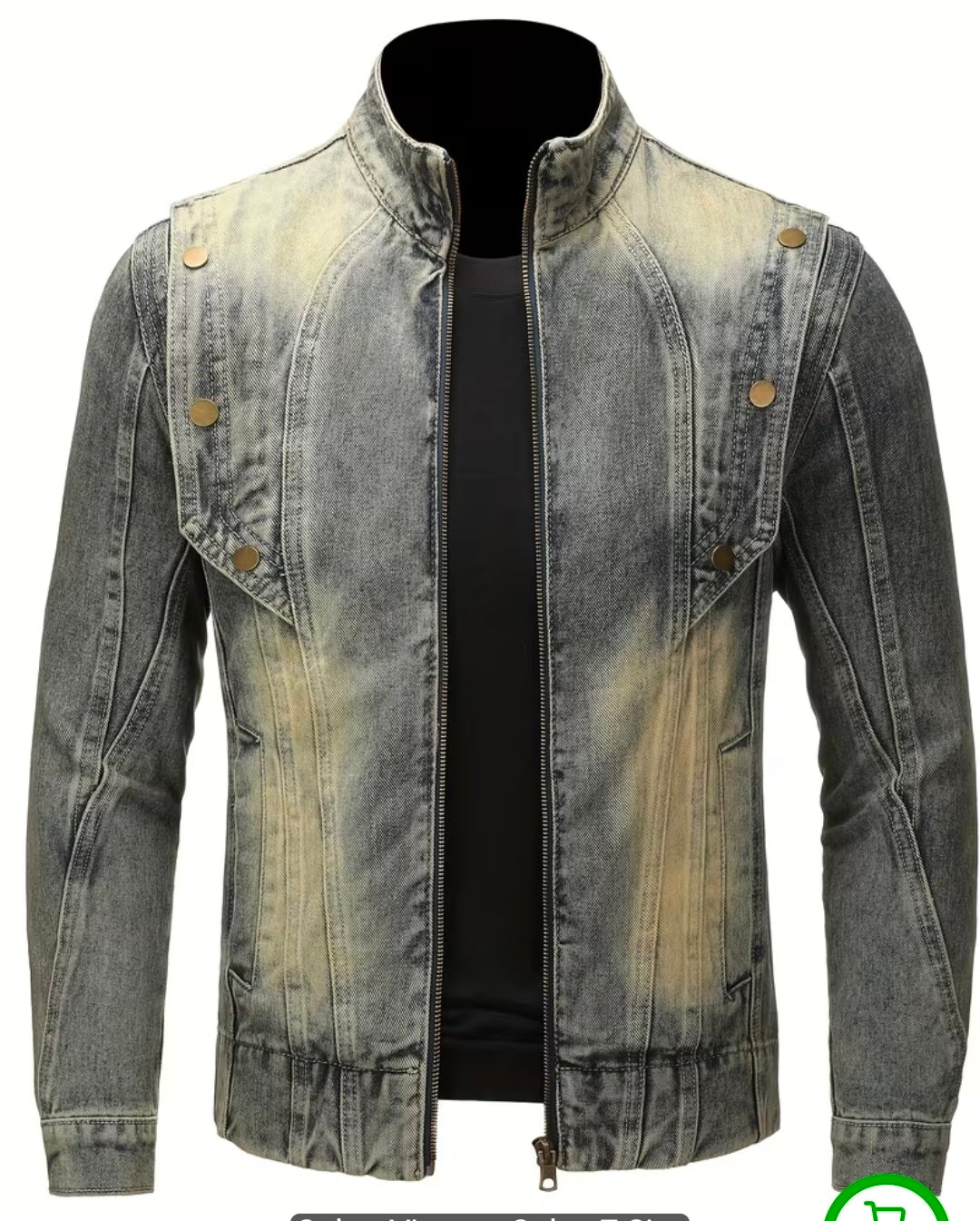 Men's Heavyweight Washed Denim Jacket - Gradient Vintage Workwear Style with Stand Collar, Slim Fit American Retro Streetwear Coat
