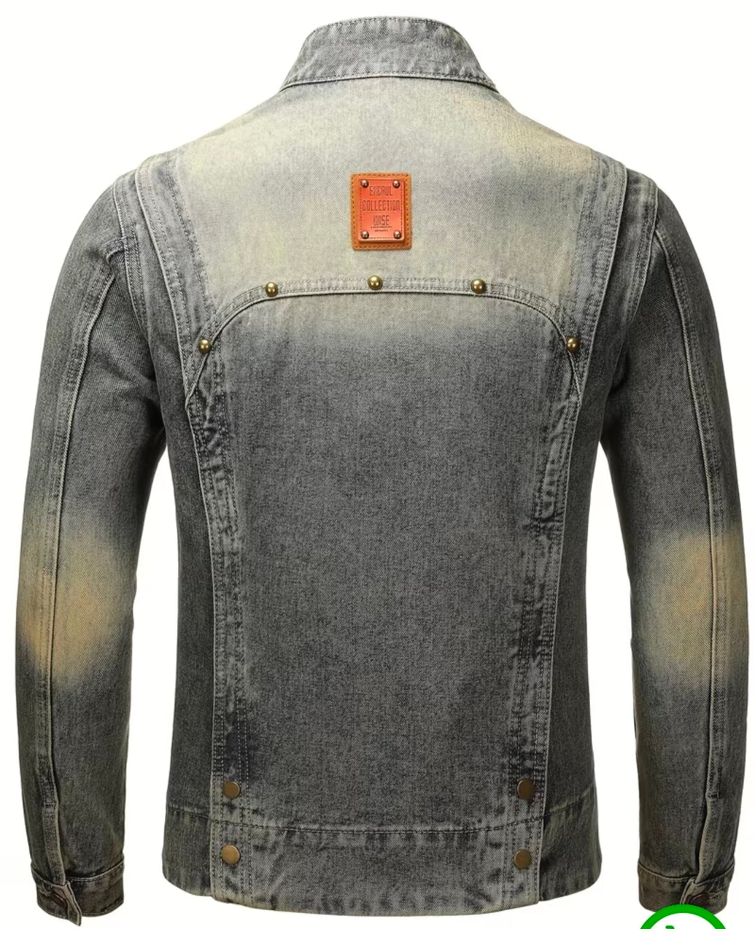 Men's Heavyweight Washed Denim Jacket - Gradient Vintage Workwear Style with Stand Collar, Slim Fit American Retro Streetwear Coat