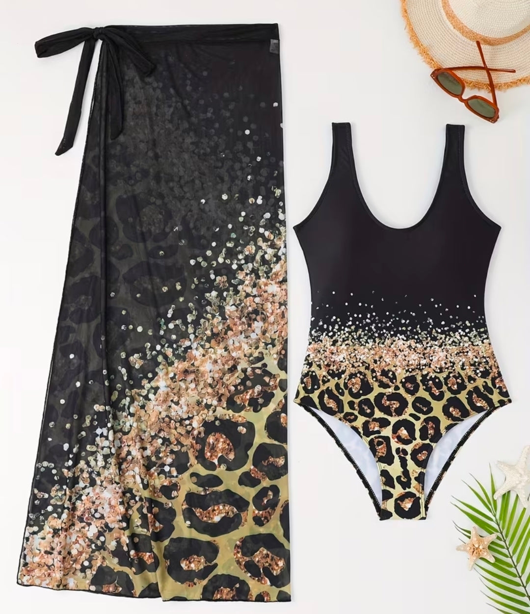 Limited Edition Leopard Print 1pc Swimsuit + Leopard Print Wrap Skirt
