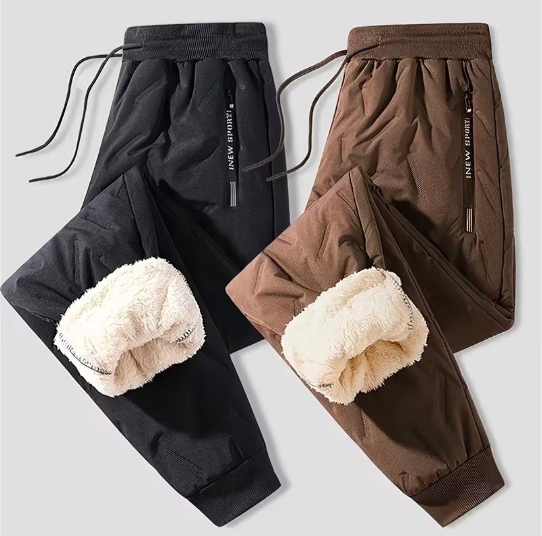 2pcs Winter Thickened Casual Long Pants with Fleece Lining, Warm And Versatile Casual Pants for Outdoor Wear with Cuffs