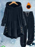Casual Women'S Solid Color Plush Hoodie And Long Pants Set