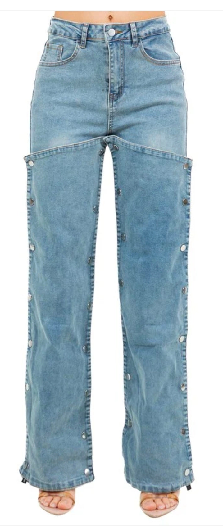 Women's Loose-Fit Mid-Stretch Straight-Leg Pants with Detachable Multi-Button Panels, Post-Apocalyptic Pants Suitable for Urban Streetwear, Hip Hop Style, Machine Washable