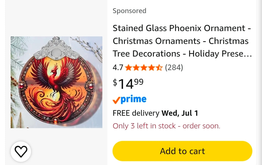 Stained Glass Phoenix Ornament - Christmas Ornaments - Christmas Tree Decorations - Holiday Present Ideas - Gift Exchange
