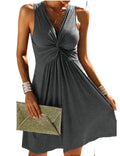 Sleeveless V-Neck Front Knotted A-Line Tank Dress Summer Solid Casual