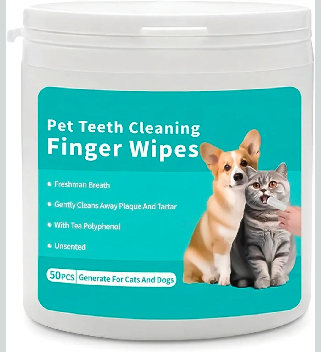 Cats Dogs Dental Care Finger Wipes, Dog Teeth Cleaning Wipes for Dogs & Cats, Gentle Cleansing, Freshens Breath and Reduce Plaque Tartar for Daily Oral Care for Pet Dogs Cats - 50 Count
