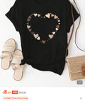 LocalWomen Casual Short Sleeve T-Shirt With Heart Print Crew Neck Medium Stretch Light Yellow All-Season Comfort Everyday Tshirt Playful Print Tee Medium Stretch Fabric