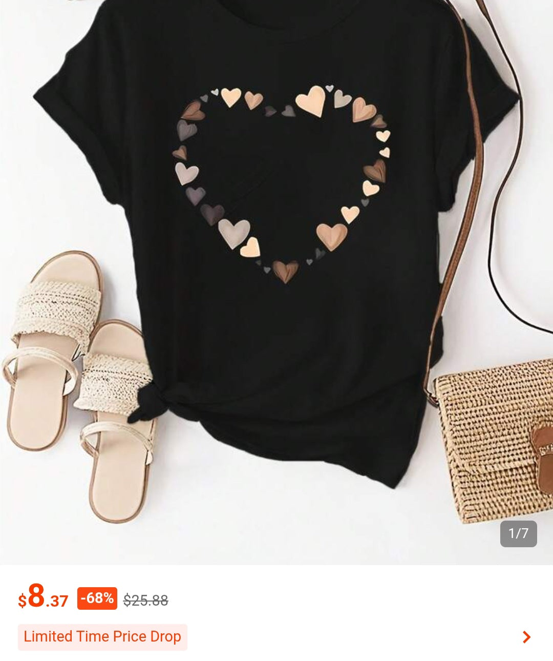 LocalWomen Casual Short Sleeve T-Shirt With Heart Print Crew Neck Medium Stretch Light Yellow All-Season Comfort Everyday Tshirt Playful Print Tee Medium Stretch Fabric
