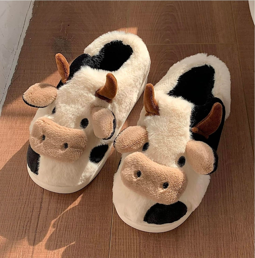 Cute Animal Cow Pig Men Women House Slippers, Comfy Memory Foam Cloudy Soft Slippers Plush Home Shoes for Bedroom Living Room Indoor