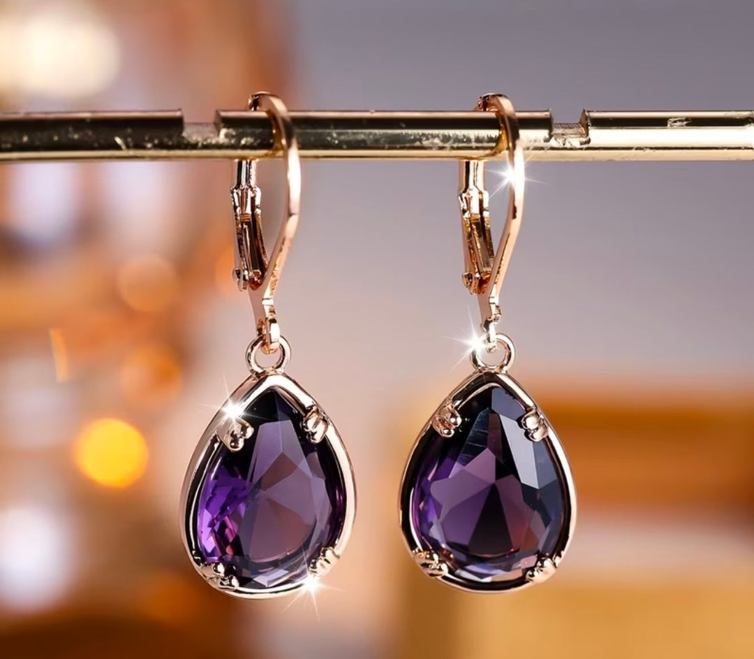 Pair of Elegant And Refined Purple Teardrop Minimalist Elegance Banquet Stud Earrings High-Quality Jewelry for Valentine'S Day Gifts