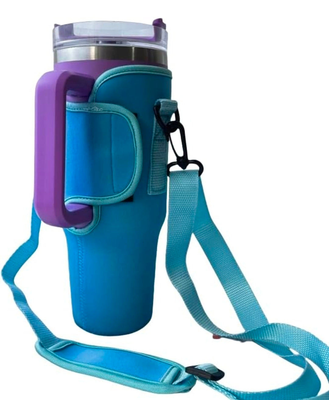 Insulated Cup Sleeve with Shoulder Strap, 40oz Tumbler Carrier, Neoprene, Blue