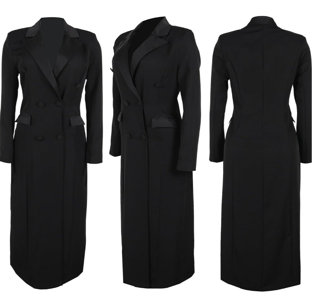 Women's Long Blazer Dinner Suit Jacket Double Breasted trench Coat