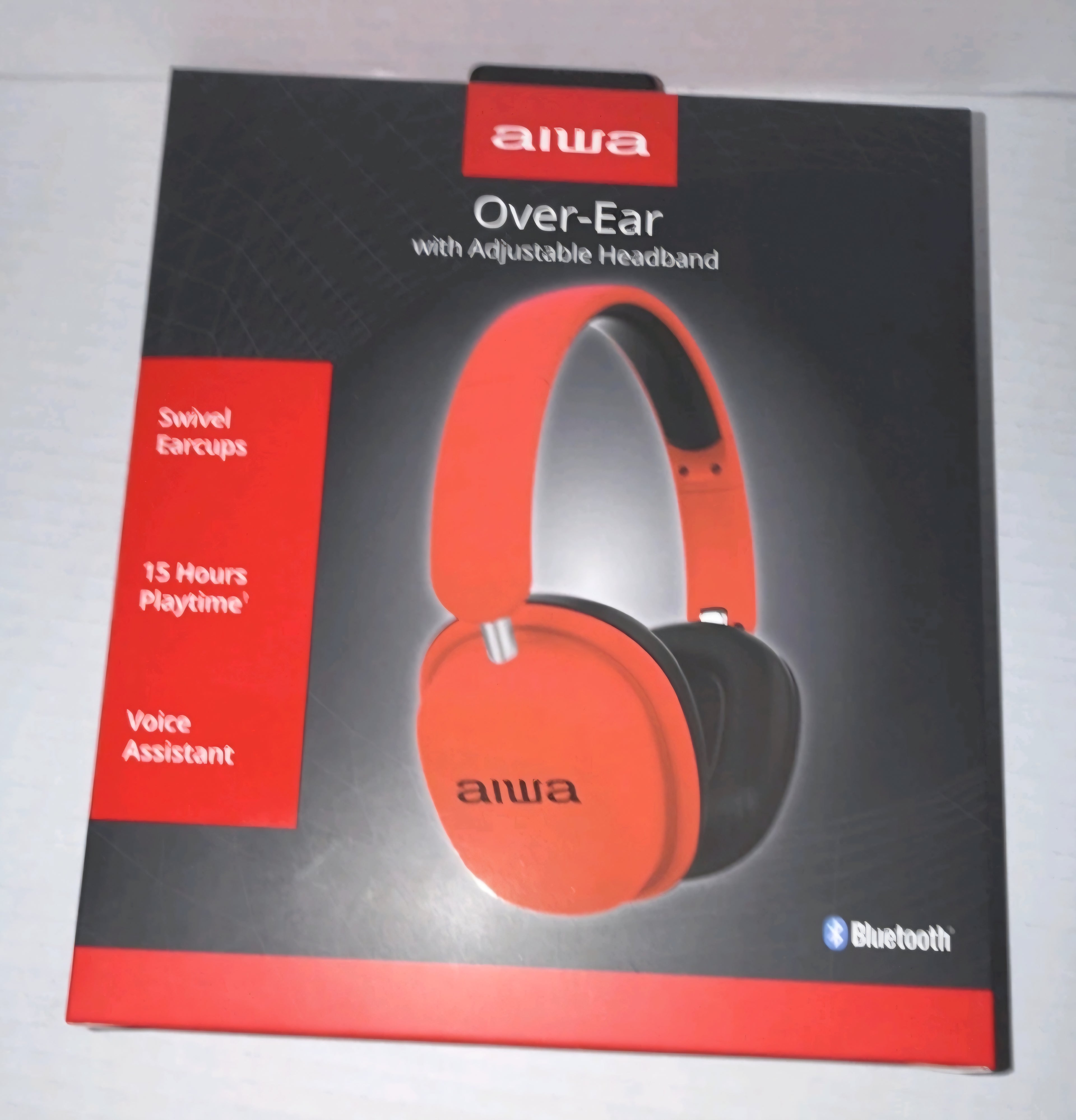 Aiwa AI5009-RED Wireless Bluetooth Over-Ear Headphones Adjustable Headband Red