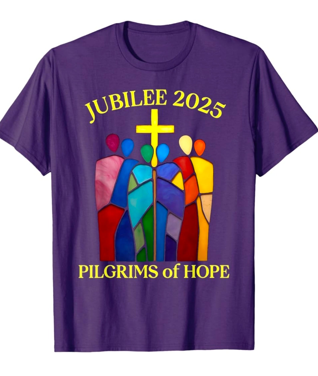 Catholic Jubilee 2025 Stained Glass Pilgrims Of Hope T-Shirt Small