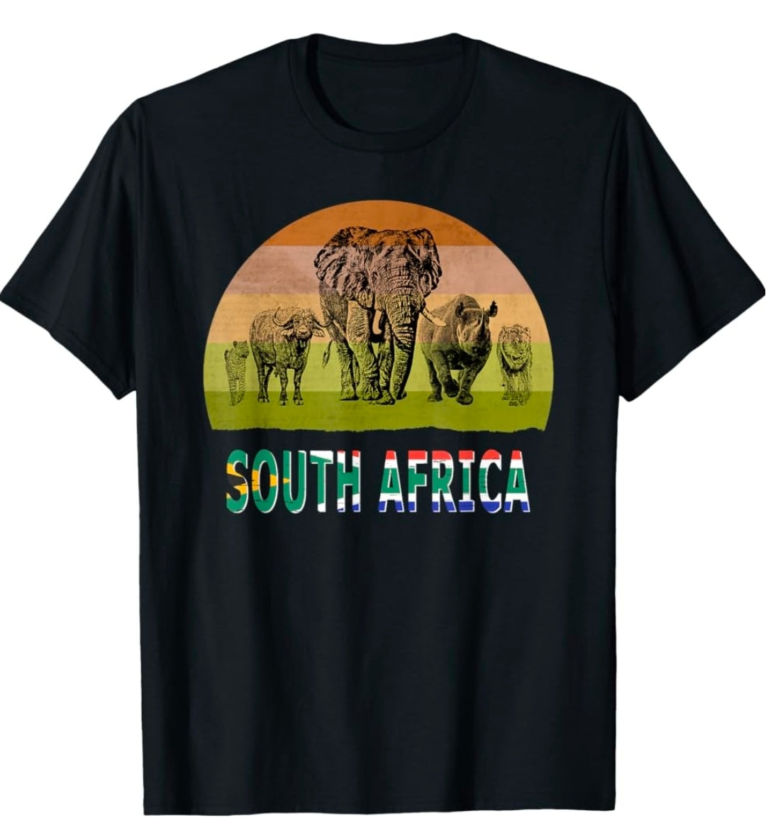 Big Five Retro Sunset Design for South Africa Safari T-Shirt 6XL