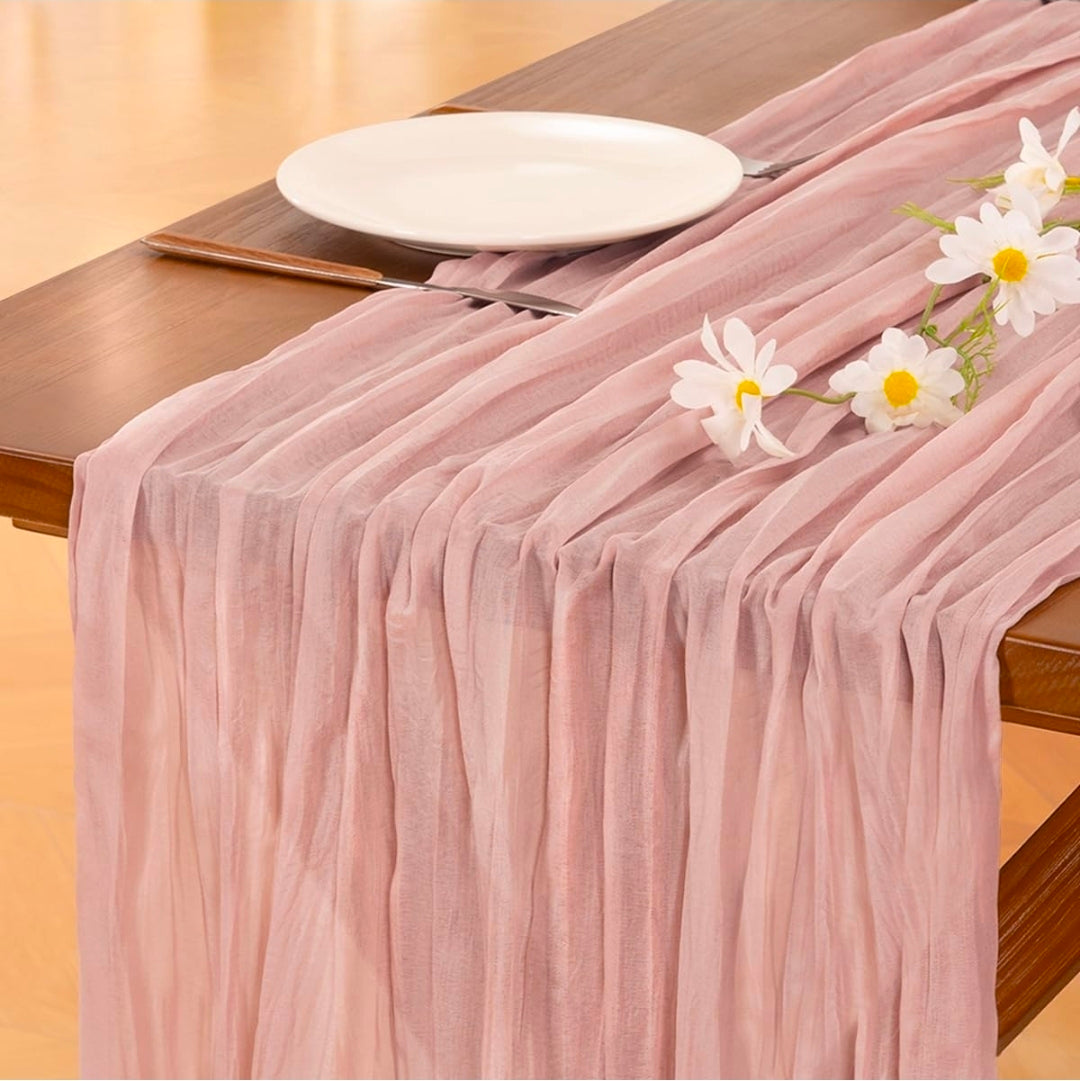 Pink Cheesecloth Table Runner Summer Boho Rustic Gauze Dusty Pink Farmhouse 120 inch 10FT