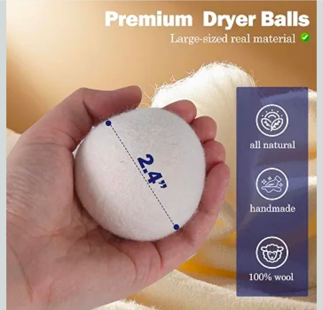 Wool Dryer Balls, Reusable Reduce Static Cling,（Pack of 6)