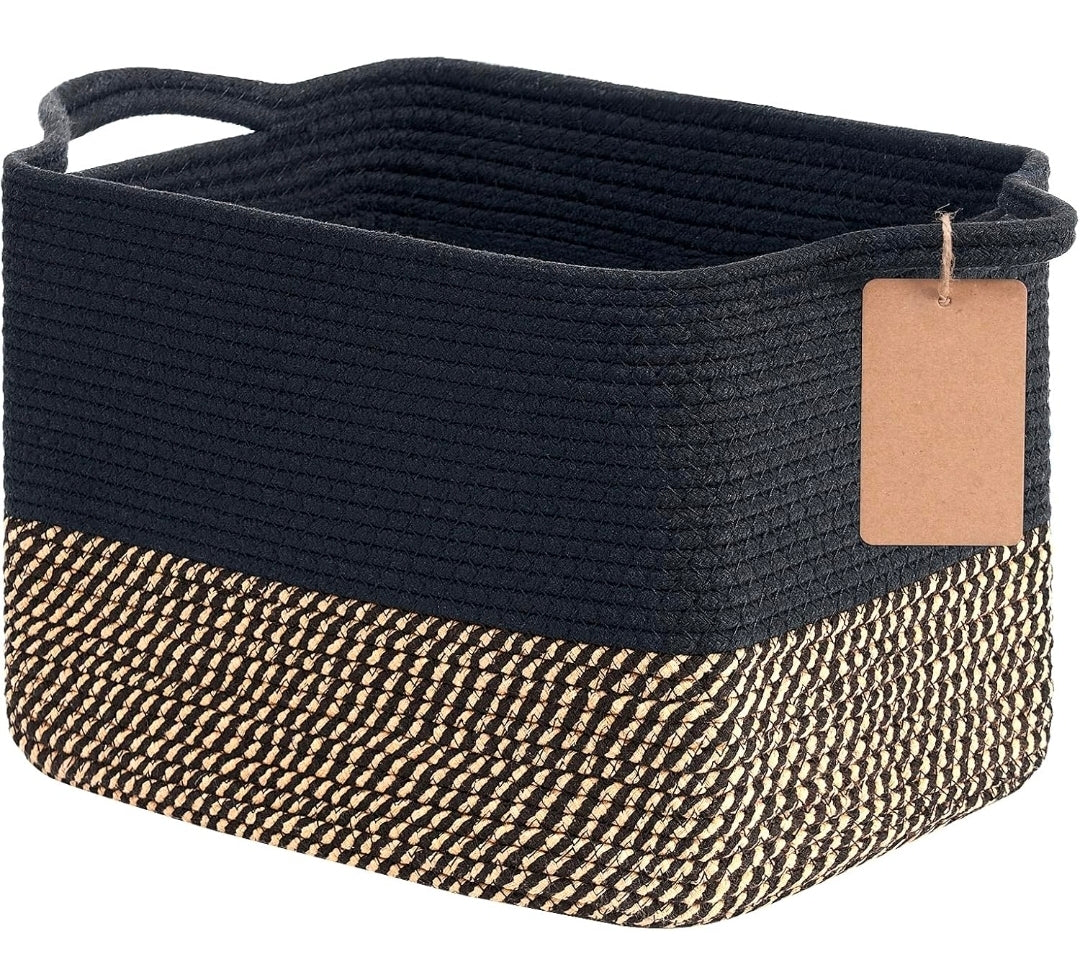Goodpick Woven Storage Basket for Shelves, Small Wicker Baskets for Shoes,Towel, Toy Baskets Storage Kids, Empty Gift Basket with Handles, 13 x 10 x 9 Inches