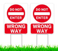 2PC Do Not Enter Wrong Way Sign with Stakes, 17 Inches by 13 Inches - Corrugated Plastic - No Exit No Outlet Dead End No Thru Traffic No Turn Around Sign