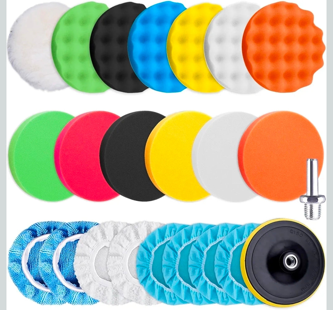 25 Pieces Car Polisher Buffing Pads 6 Inch Car Polishing Pad Kit Foam Polish Pads Wax Bonnets Polisher Buffer Attachment for Drill