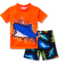 Boys Two Piece Rash Guard Swimsuits Kids Short Sleeve Sunsuit Swimwear Sets