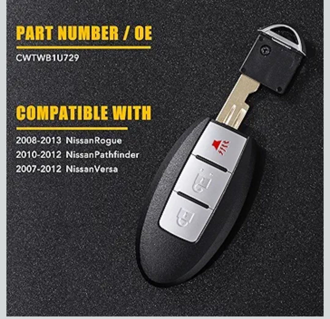 Flip Key Fob Blade Replacement Fit for Nissan Rogue Versa Pathfinder 2007 2008 2009 2010 2011 2012 2013 #CWTWB1U729 Car Remote Control Transmitter 3 Button Clicker Set
