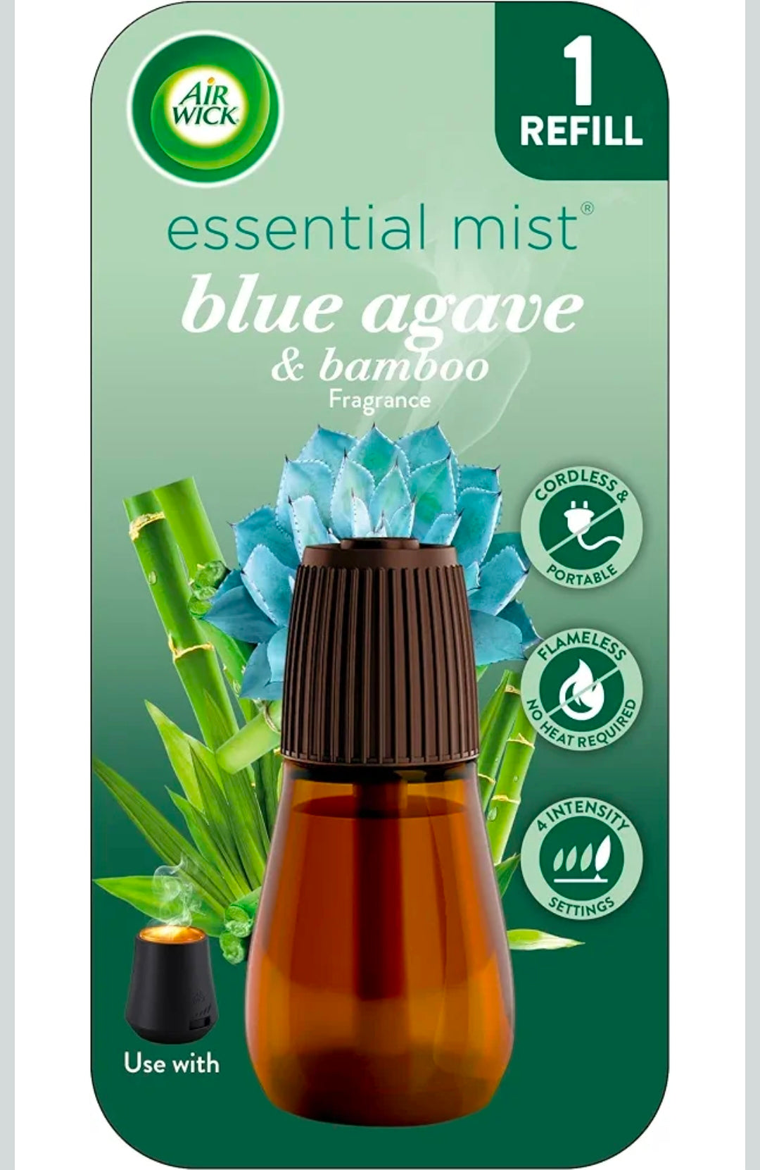 Air Wick Essential Mist Refill, Essential Oils Diffuser, Blue Agave and Bamboo, 1 ct, Air Freshener