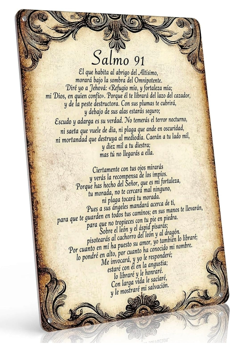Salmo 91 Spanish Psalm 8x12 Inch Aluminum Metal Sign - Religious Scripture Wall Decor