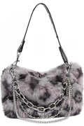 Leopard Faux Fur Handbag Y2K Chic Cute Crossbody Clutch Trendy Fuzzy Furry Cheetah Purse