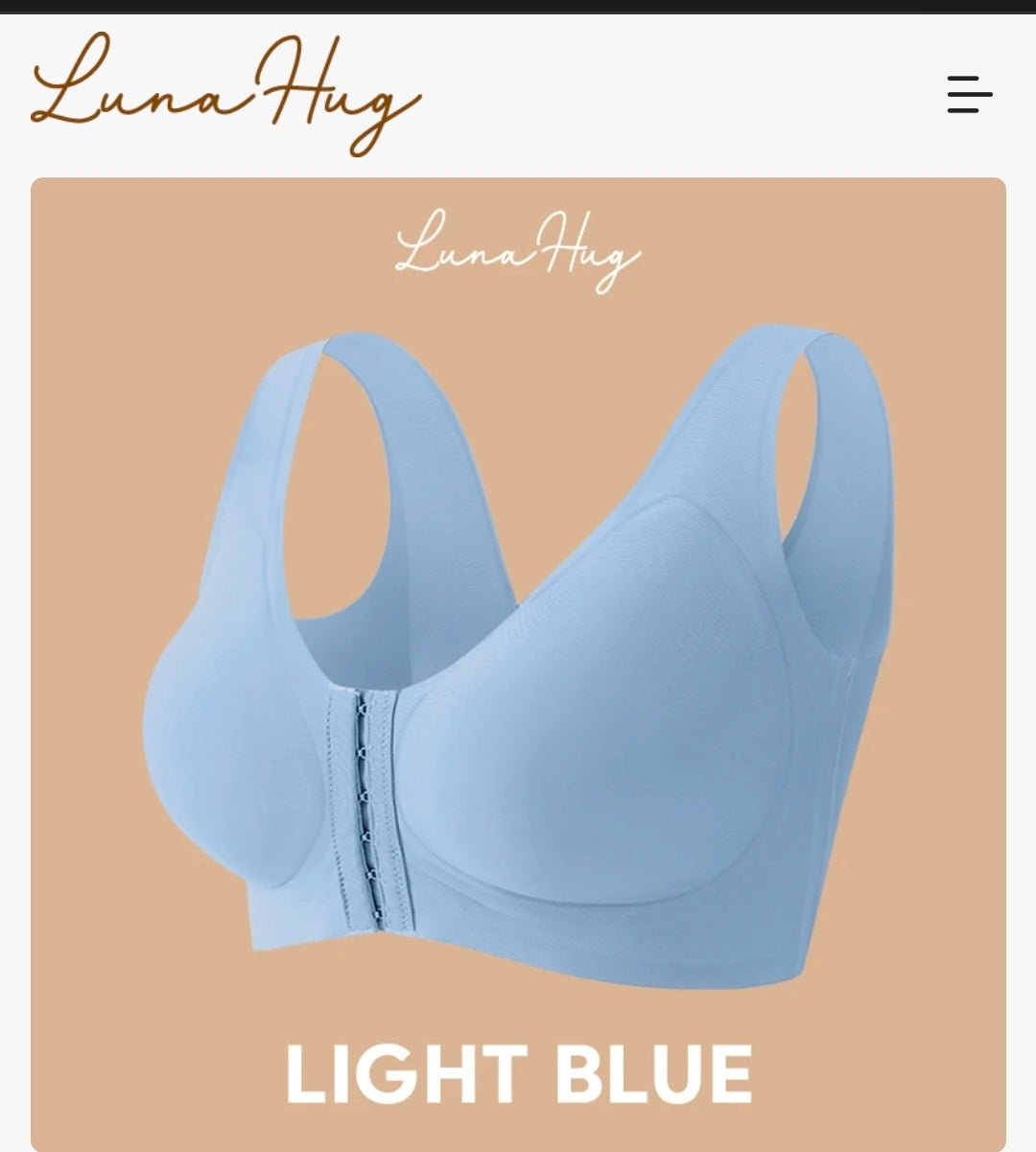 LunaHug - Seamless Front Buckle Cross Back Shaping Bra 5XL blue