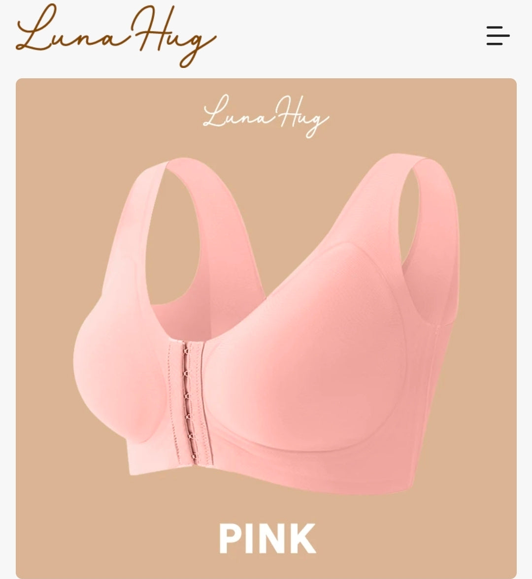 LunaHug - Seamless Front Buckle Cross Back Shaping Bra 5XL pink