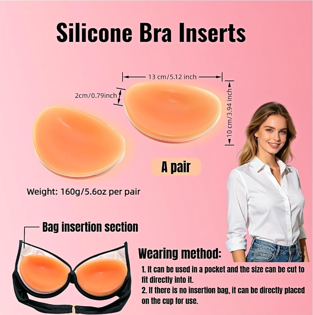 Silicone Bra Inserts Push Up Pads, Non-Adhesive Reusable Invisible Breast Enhancers for A-D Cup, Add 2 Cup Size Natural Look, Unlined Bra Paddings for Bikini Swimsuit Wedding Dress Beige 1 Pair