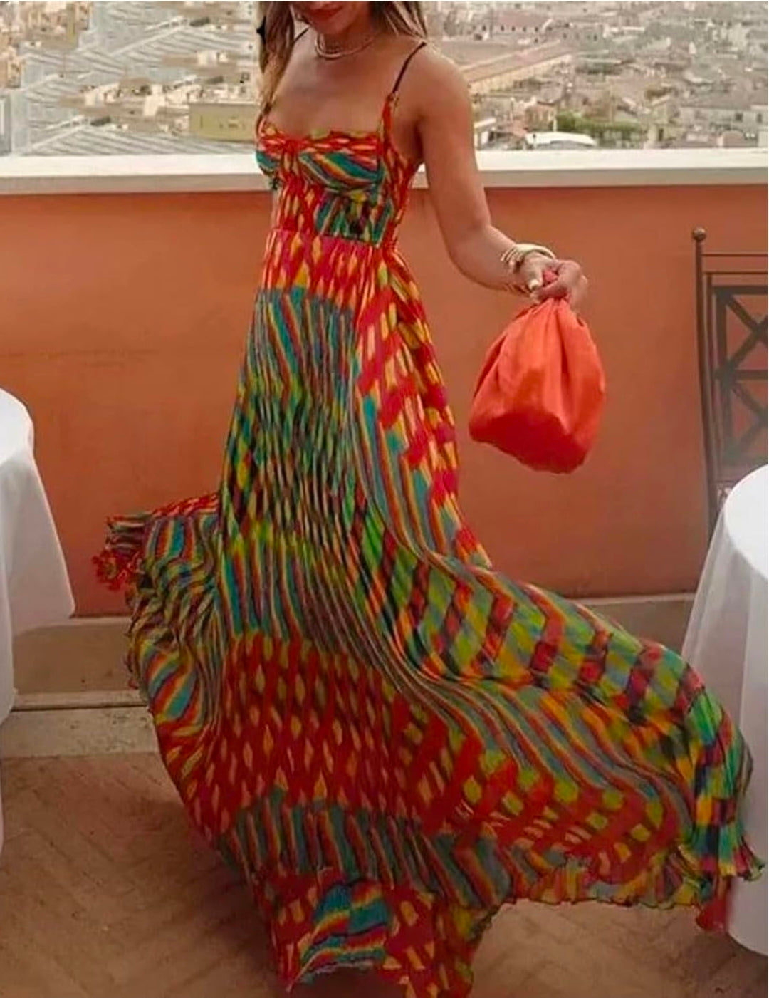 Women Holiday Beach Printed Maxi Long Dress Shirring Backless Sleeveless medium