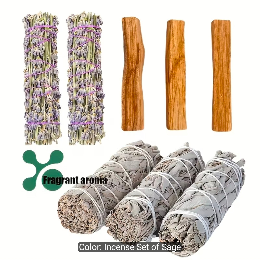 1 set of 3pcs white sage aromatherapy sticks, 2pcs lavender sticks and 3pcs Peruvian holy wood combination gift box set, for cleaning house and meditation