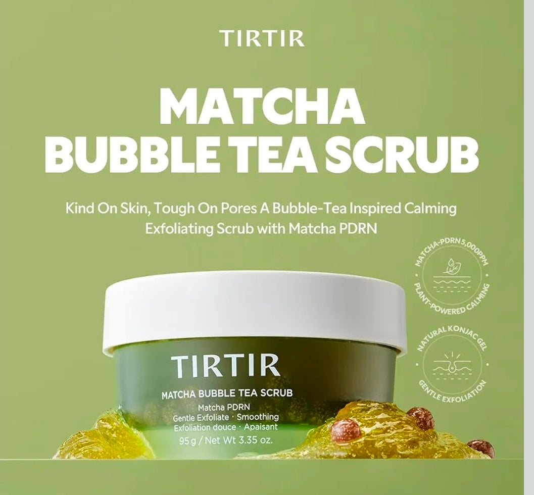 TIRTIR Matcha PDRN Bubble Tea Scrub 6 Ceramide Complex, Redness Relief for Sensitive Skin, Korean Skincare, All Skin Types, (100g, 3.52oz)