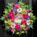 Spring Wreaths for Front Door- 24Inch Summer Wreaths with DIY Wooden Home Sign, Artificial Hydrangea, Peony, Tulip & Gerbera Flowers