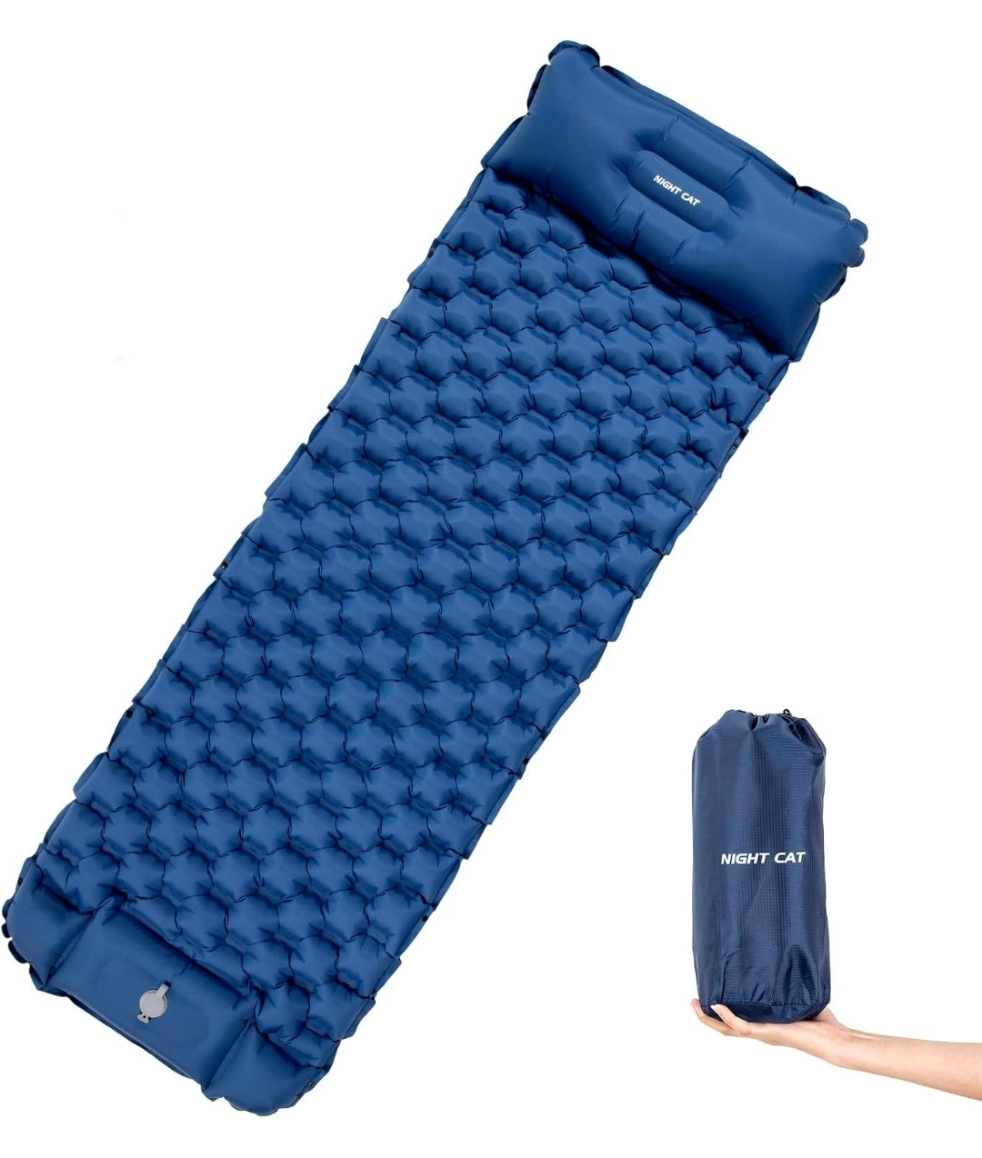 Night Cat Inflatable Sleeping Pads Mat Bed with Pillow Foot Pump for Camping Backpacking Hiking Ultra-Light Compact Comfortable Extendable 77"x25.5"