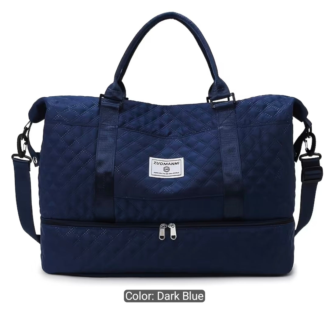 Large Capacity Quilted Travel Duffels Bag, with Multiple Compartments & Shoe Pocket navy