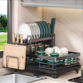 LEO IRIS Double-Layer Rustproof Dish Rack With Knife/Cutting Board Holders, Large Capacity With Drip Tray For Countertop Sink Storage