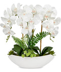 Orchid Artificial Flowers 18in White Fake Orchid Silk Flowers with silver Ceramic Pot