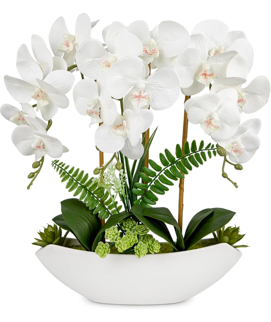 Orchid Artificial Flowers 18in White Fake Orchid Silk Flowers with silver Ceramic Pot