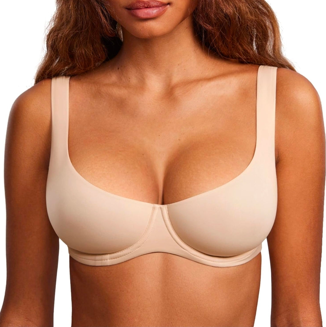 DOBREVA Women's Unlined Balconette Bra Scoop Neck
COMFANCY collection, Underwired, Adjustable Wide Straps, Double Layer Cup 34DD