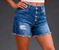 Women's Ripped Denim Shorts Casual Mid Rise Stretch Slim Fit Button Front Raw Hem large