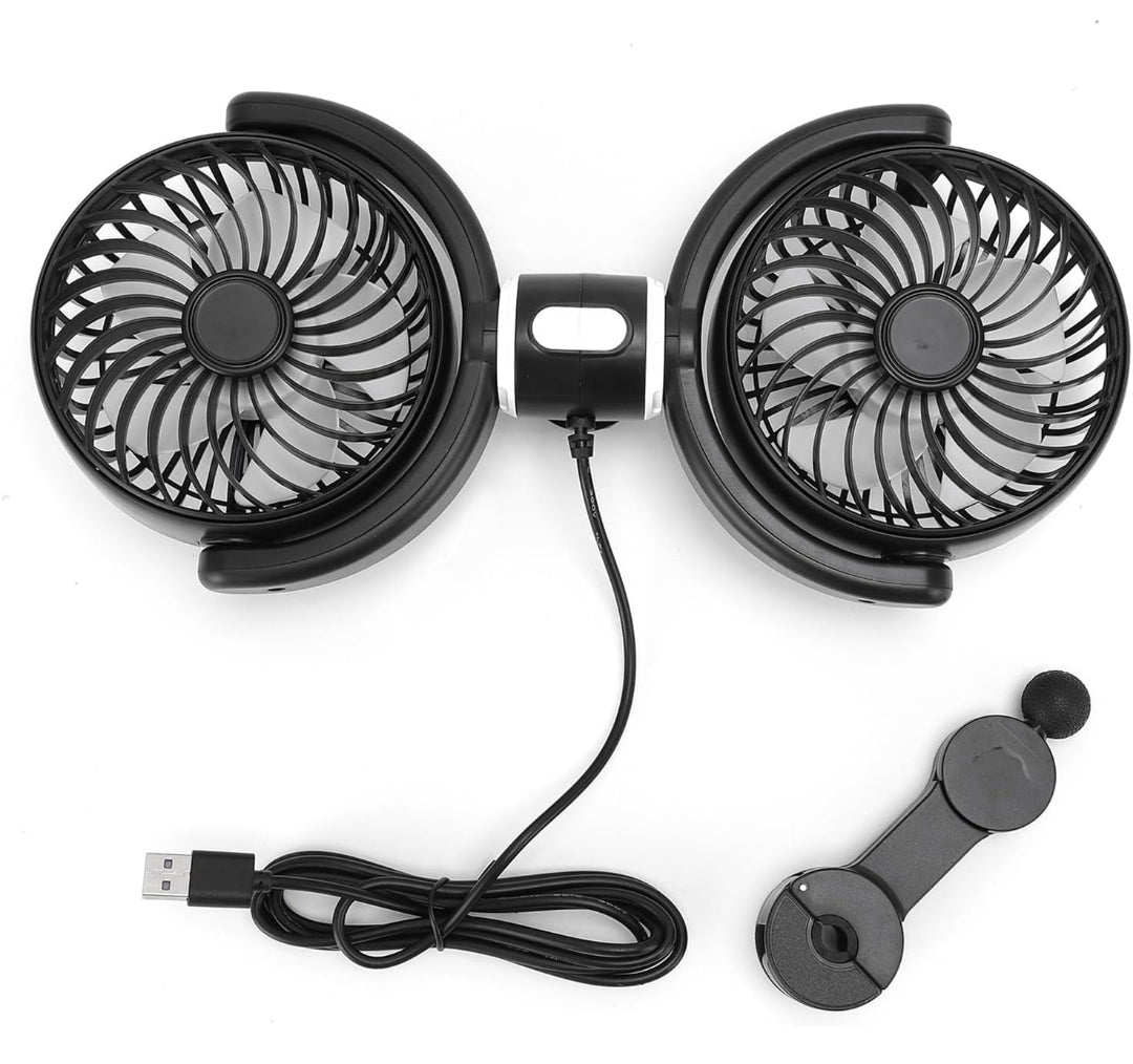 Dual Head Car Fan, 360 Degree Rotatable with 3 Speed USB Powered Cooling Fan